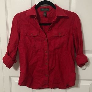Lauren Ralph Lauren Petite Red Button Down